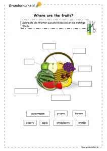 Englisch Arbeitsblatt für Vorschulkinder – Obst auf Englisch zuordnen