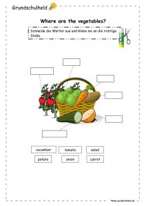 Englisch Arbeitsblatt für Vorschulkinder – Gemüse auf Englisch zuordnen