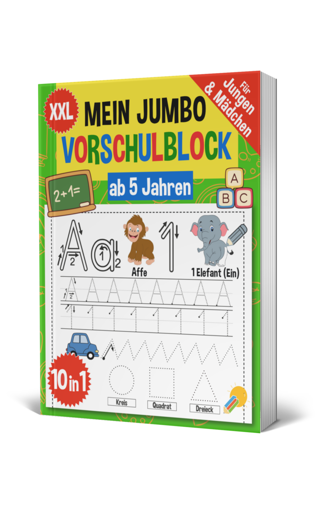 Cover: Mein Jumbo Vorschulblock – Vorschulübungen ab 5 Jahren (Buchstaben, Zahlen, Schwungübungen)