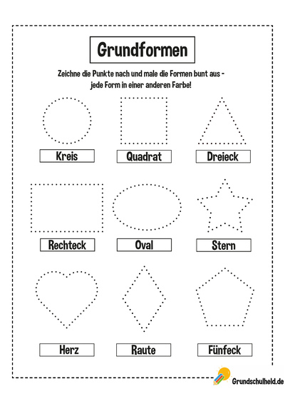 Vorschule Arbeitsblatt Grundformen zum Ausdrucken